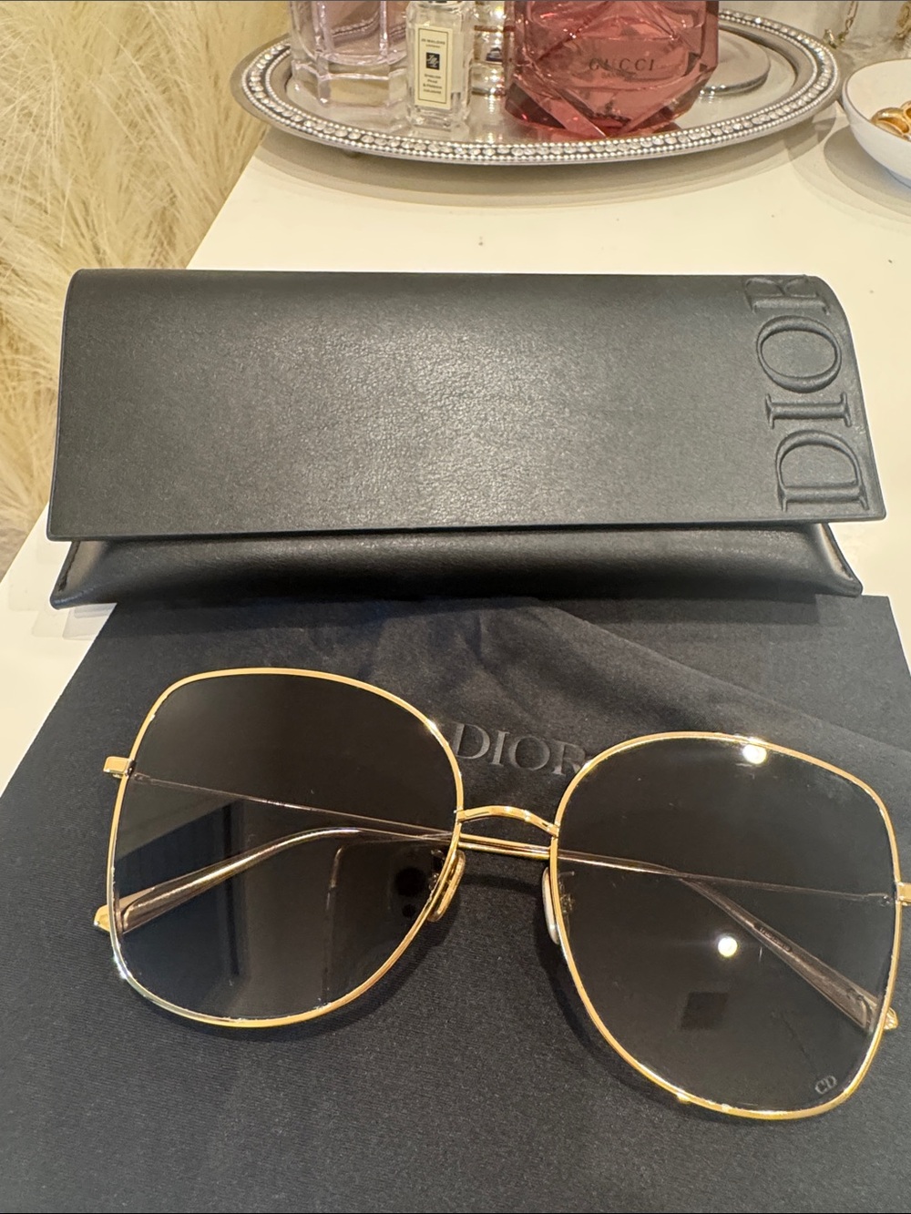 Christian Dior TF0342M Gold Aviator Oversized Sunglasses | Authentic